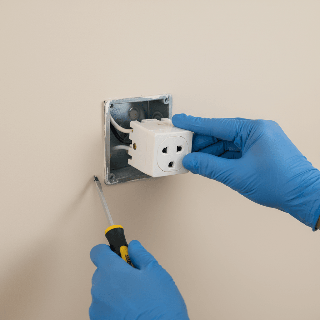 Electrician installing a new wall outlet