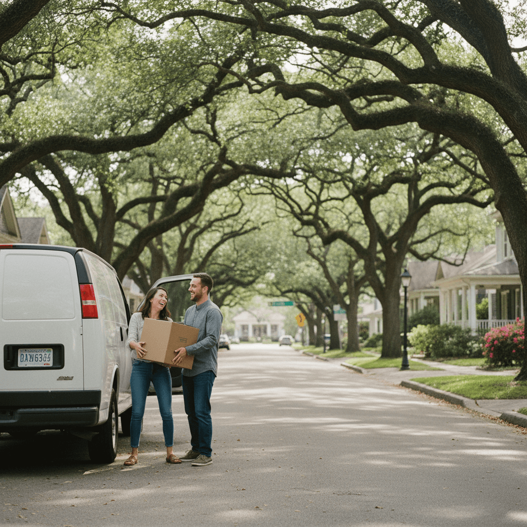 Service van parked on a residential street