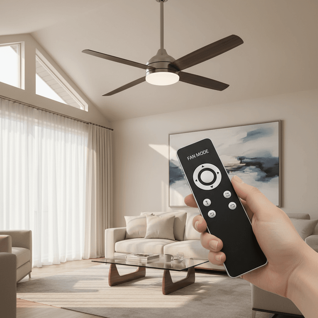 Finished ceiling fan installation in a living room