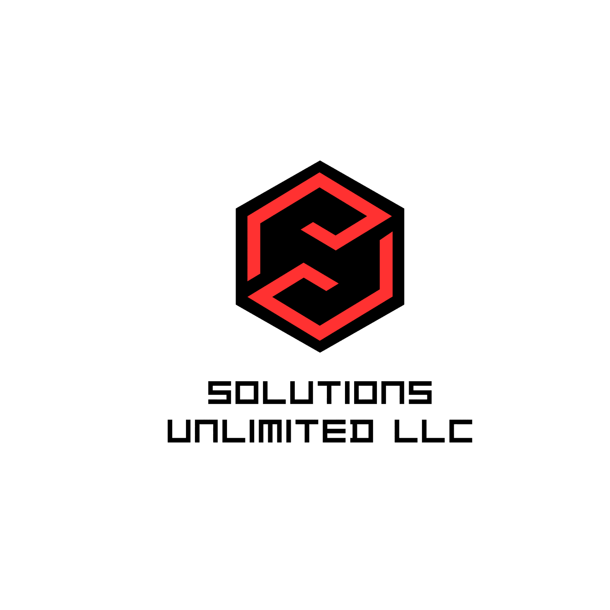 Solutions Unlimited LLC logo featuring a red geometric S inside a black hexagon.